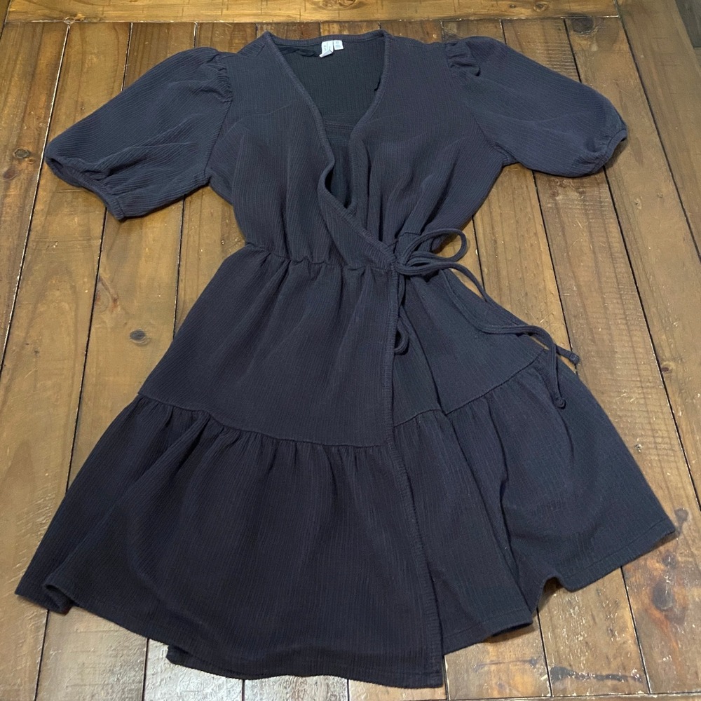 & Other Stories Paris Atelier Black Wrap Dress Textured Ruffle Mini Small